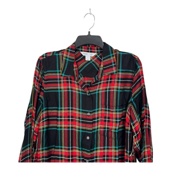 Old Navy Womens Plaid Button-Up Long Sleeve Shirt Top Size L Red/Green/Black - Picture 7 of 13